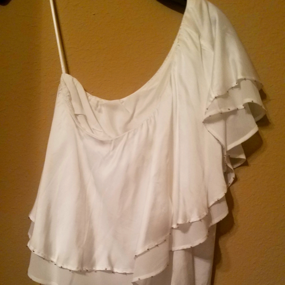 Ivory one shoulder ruffled top new